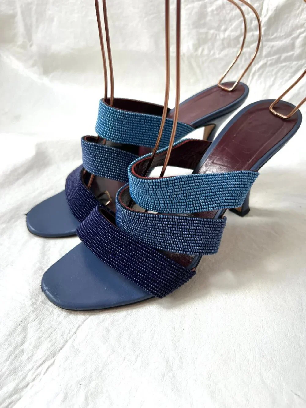 Staud high heel sandals size 39 9 Sonny beaded blue leather slip on strappy